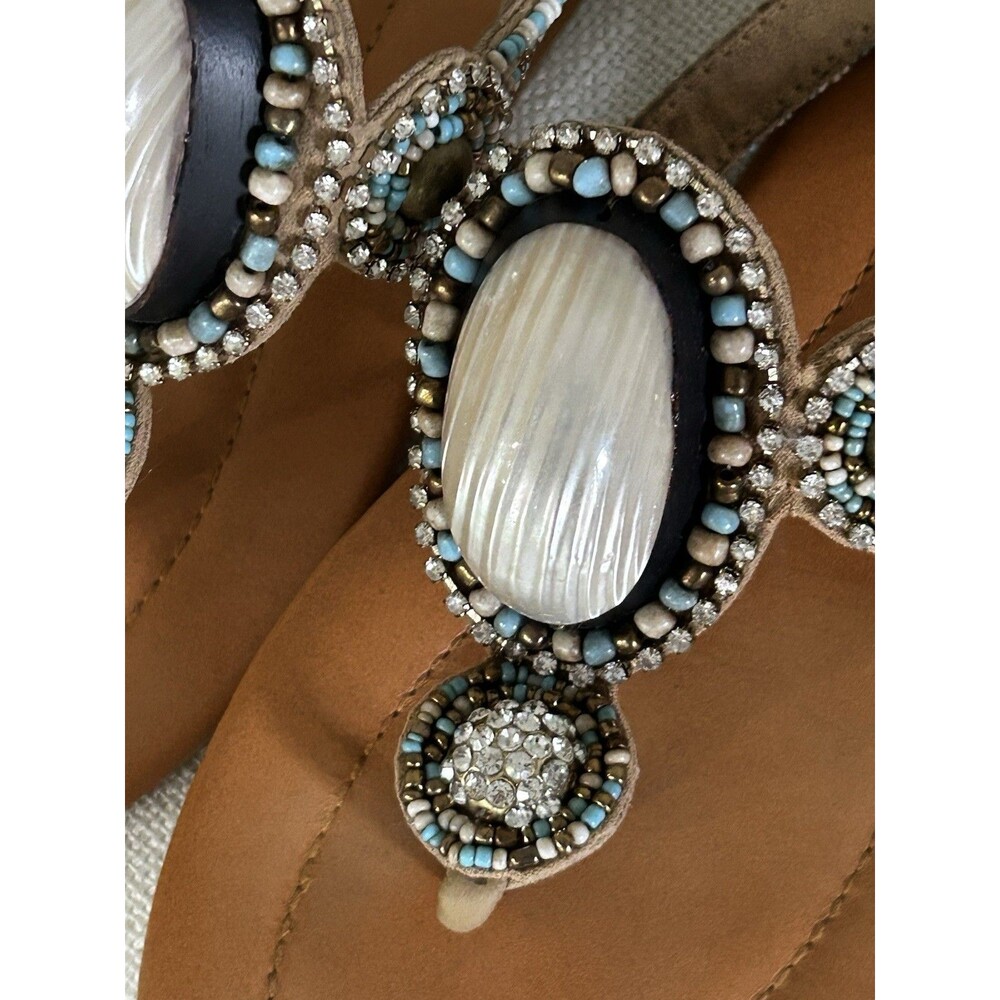 Chico's Flip Flop Sandals Size 9 Beaded Rhinestone Stone Artsy Coastal Thong - Picture 6 of 8